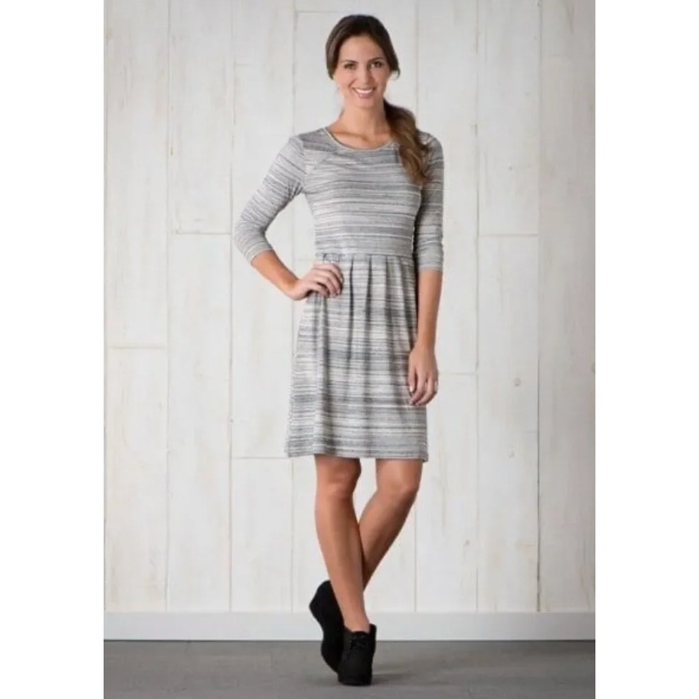 Toad & Co Egret Black Gray Striped Imogen Tunic Scoop Neck 3/4 Dress M C4